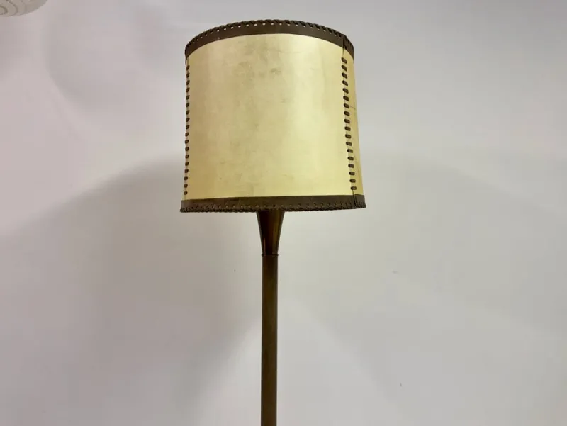 Pamono Leather-Wrapped Floor Lamp with Parchment Shade by Charlotte Wawer, 1950s> Floor Lamps