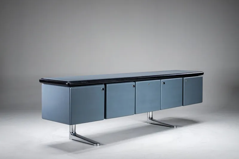 Online Pamono Leather-Wrapped Sideboard with Oak Trim by Warren Platner for Knoll, 1970s