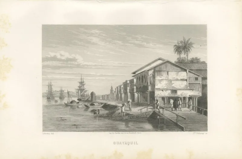 Sale Pamono Lebreton, Illustration of Guayaquil Waterfront and Harbor City View, 1867, Engraving