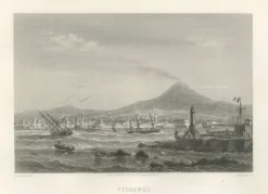 Clearance Pamono Lebreton, Veracruz Port and Volcano Panorama, 1867, Engraving
