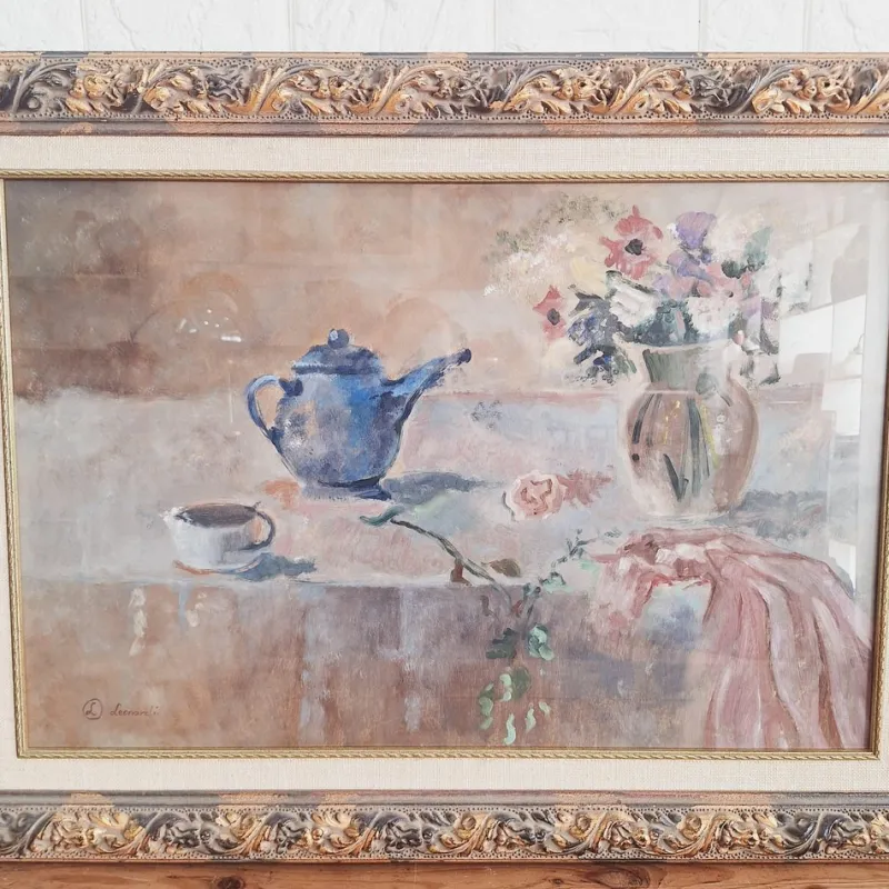 Pamono Leonardi, Post Impressionist Still Life, Oil on Panel, Late 20th Century, Framed> Impressionist