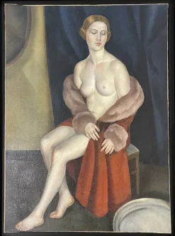 Online Pamono Leonid Frechkop, Nude with a Fur Coat, 1920s, Oil on Canvas