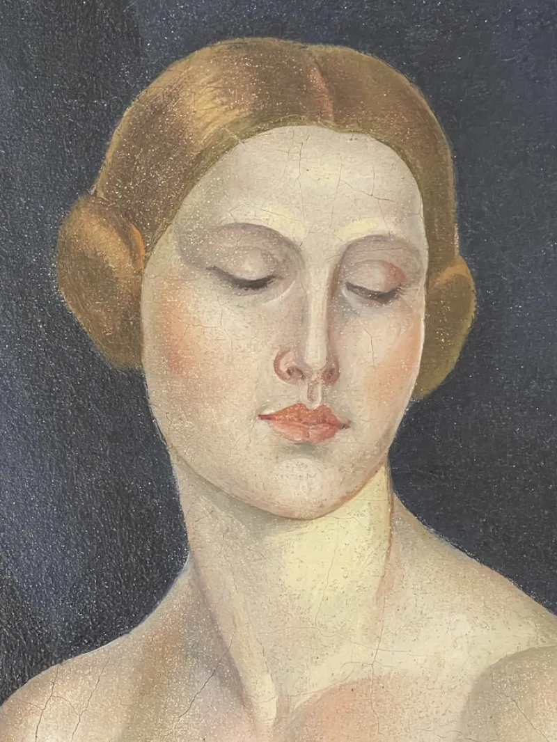 Online Pamono Leonid Frechkop, Nude with a Fur Coat, 1920s, Oil on Canvas