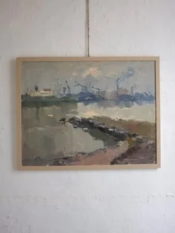 Pamono Leonid Moshenkov, Port, Oil Painting, 1980s, Framed> Minimalist