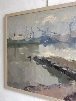 Pamono Leonid Moshenkov, Port, Oil Painting, 1980s, Framed><noscript><img width=