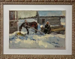 Sale Pamono Leonid Vaichilia, Horses in Winter, Oil Painting, 1971, Framed