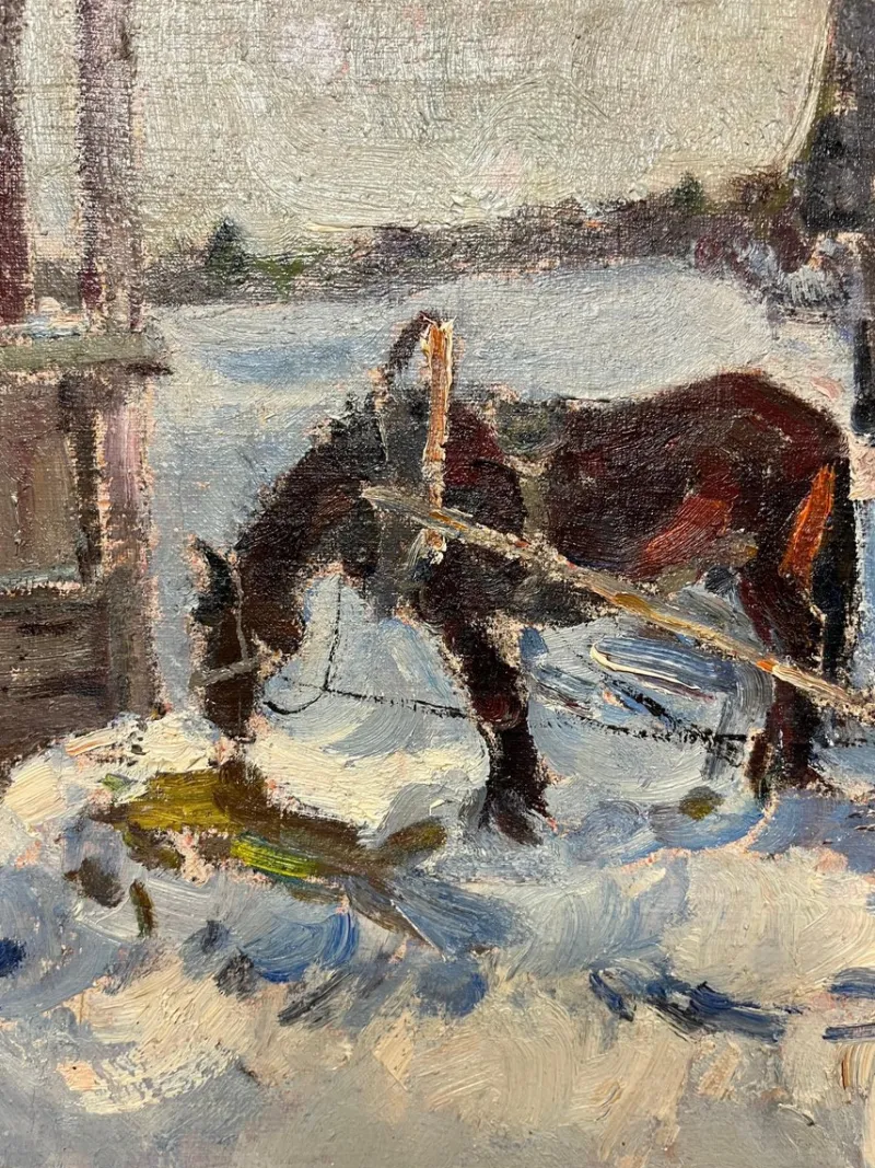 Sale Pamono Leonid Vaichilia, Horses in Winter, Oil Painting, 1971, Framed