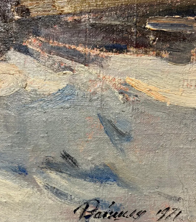 Sale Pamono Leonid Vaichilia, Horses in Winter, Oil Painting, 1971, Framed