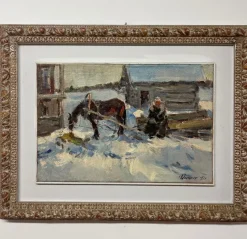 Sale Pamono Leonid Vaichilia, Horses in Winter, Oil Painting, 1971, Framed