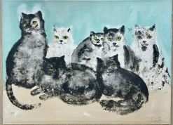 Pamono Leonor Fini, Cats, Lithograph on Rives Paper, 1970s><noscript><img width=