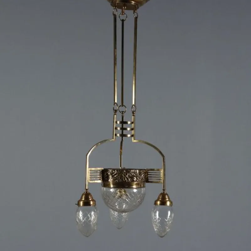 Pamono Liberty Brass and Glass Chandelier