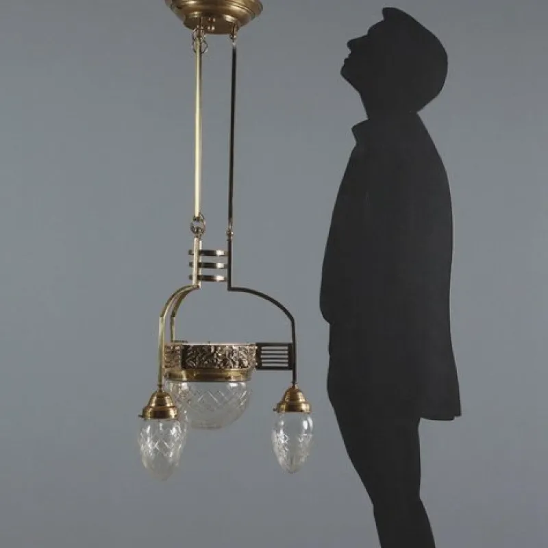 Pamono Liberty Brass and Glass Chandelier