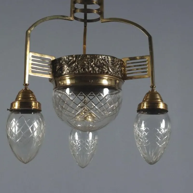 Pamono Liberty Brass and Glass Chandelier