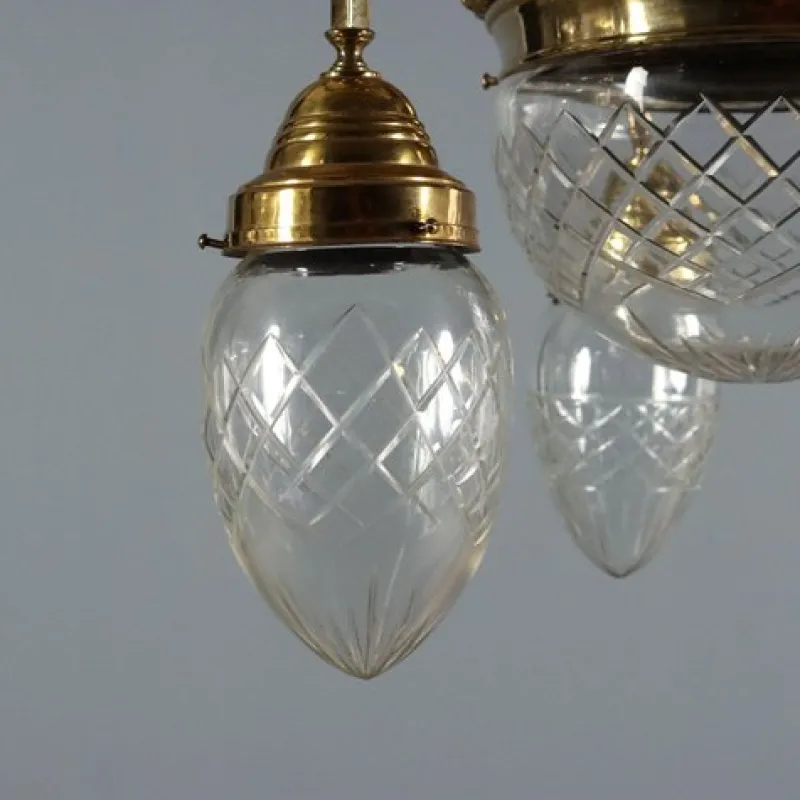 Pamono Liberty Brass and Glass Chandelier