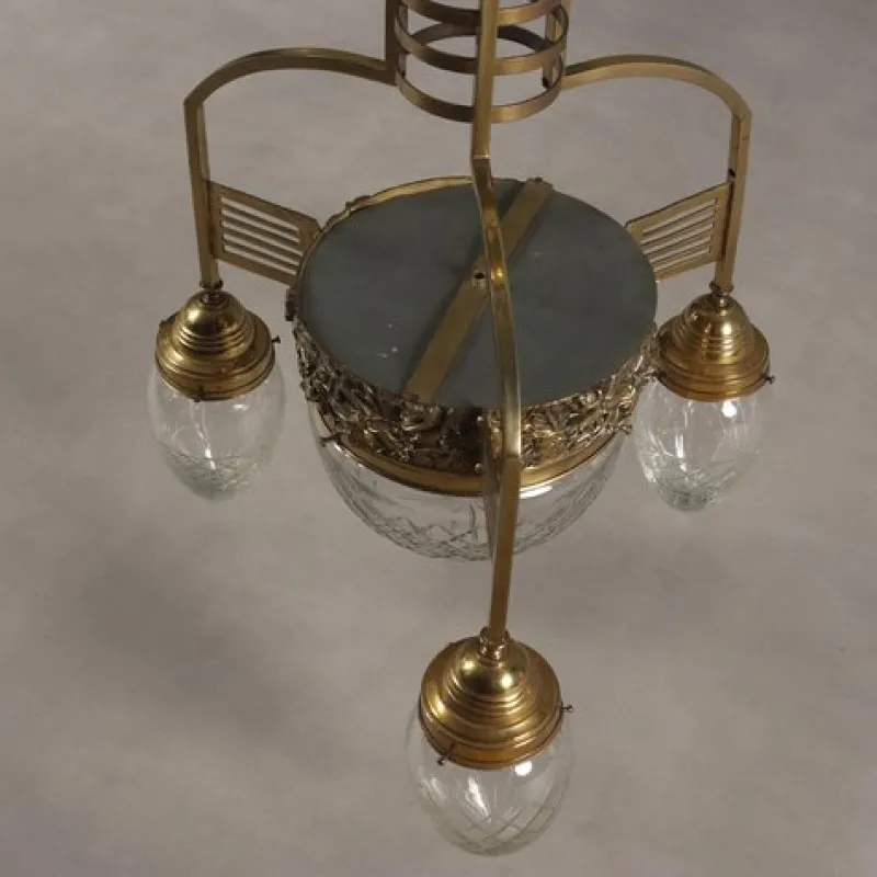 Pamono Liberty Brass and Glass Chandelier