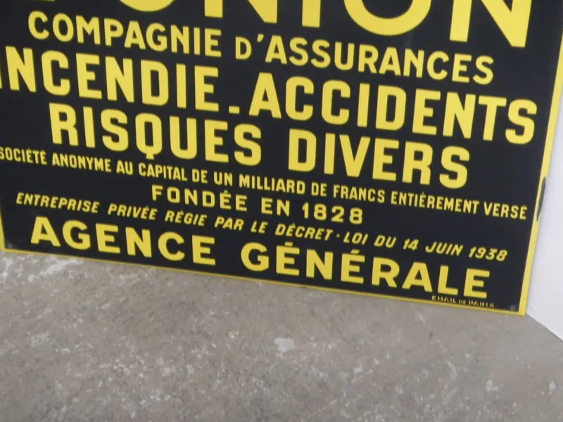 Pamono License Plate Union Compagnie Assicurance France, 1930> Wall Decor