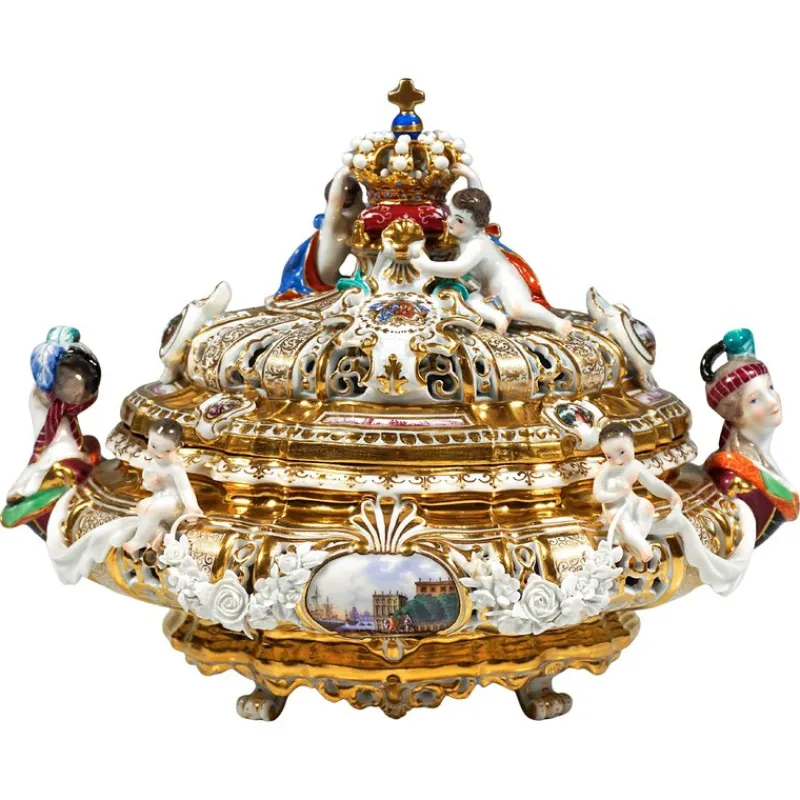 Pamono Lidded Crown Tureen by Maria Josepha for Meissen Drüselkästchen, Austria> Serving Dishes