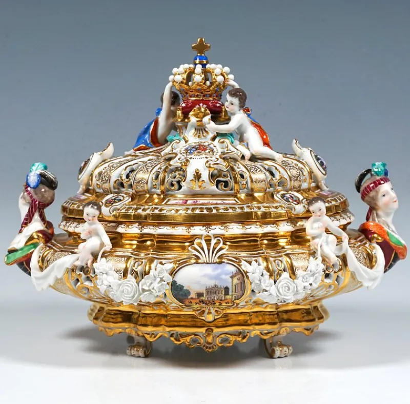 Pamono Lidded Crown Tureen by Maria Josepha for Meissen Drüselkästchen, Austria> Serving Dishes
