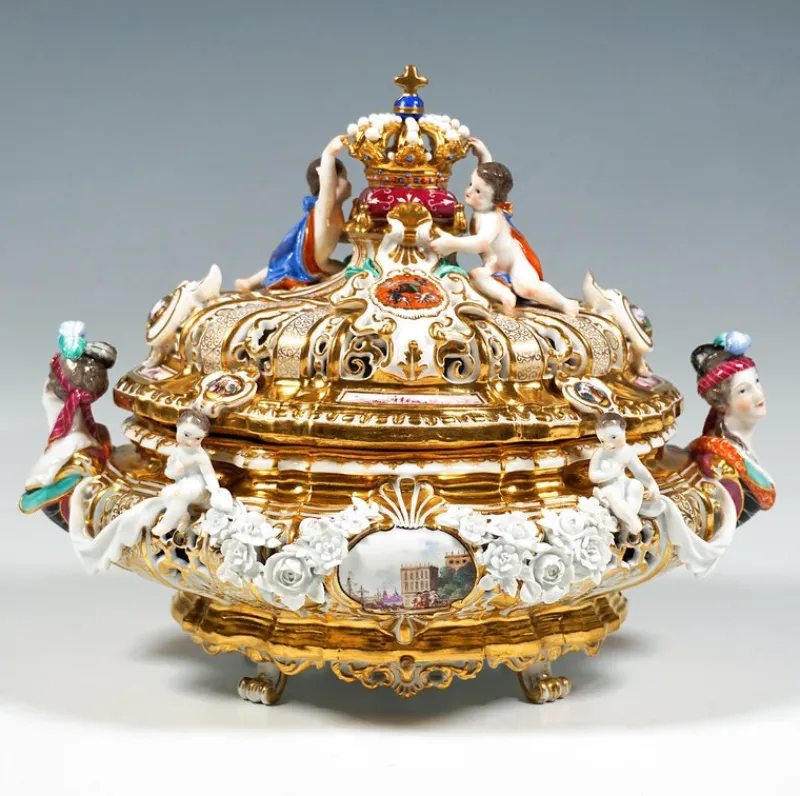 Pamono Lidded Crown Tureen Meissen by Maria Josepha for Meissen Drüselkästchen, Austria> Serving Dishes