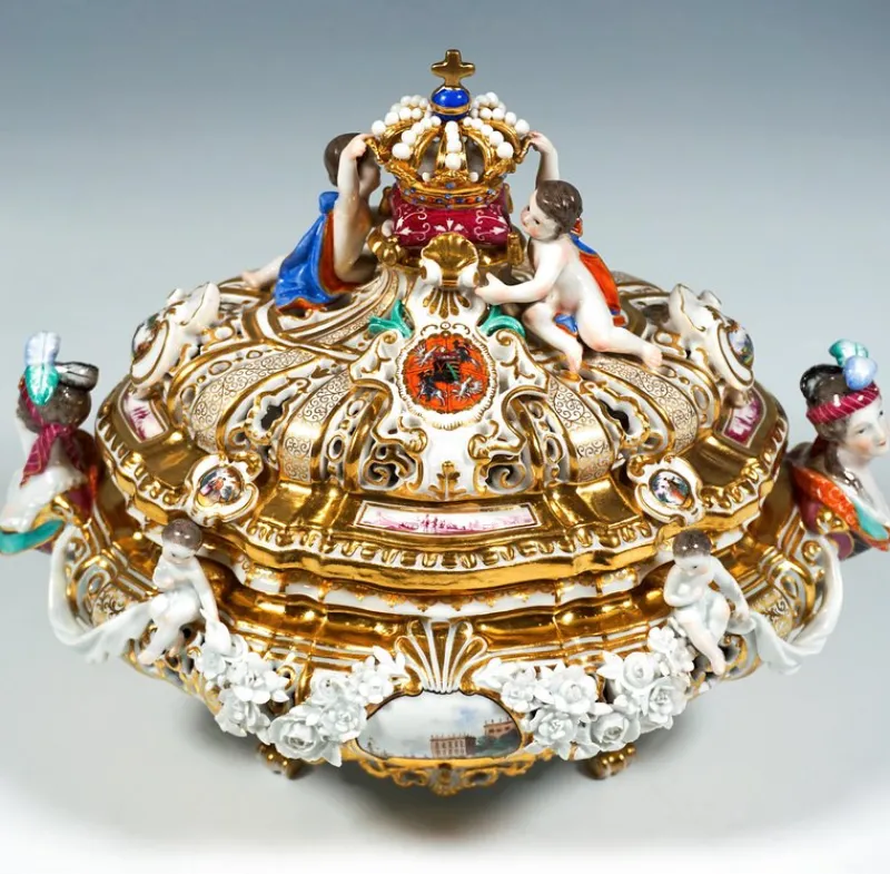 Pamono Lidded Crown Tureen Meissen by Maria Josepha for Meissen Drüselkästchen, Austria> Serving Dishes