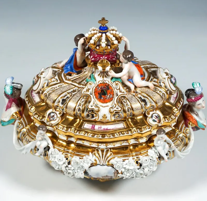 Pamono Lidded Crown Tureen Meissen by Maria Josepha for Meissen Drüselkästchen, Austria> Serving Dishes