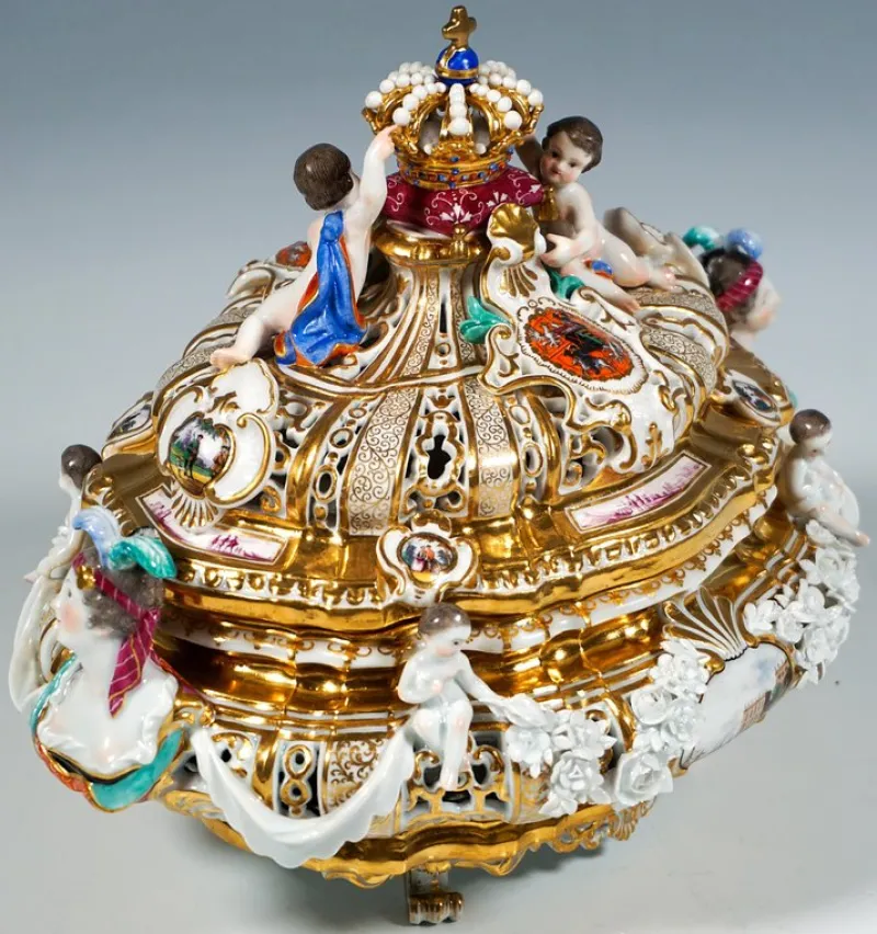 Pamono Lidded Crown Tureen Meissen by Maria Josepha for Meissen Drüselkästchen, Austria> Serving Dishes