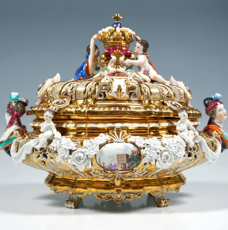 Pamono Lidded Crown Tureen Meissen by Maria Josepha for Meissen Drüselkästchen, Austria> Serving Dishes
