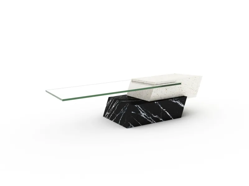Pamono Lido Coffee Table in Black Marquina Marble and Natural Travertine by Joaquín Moll for Meddel