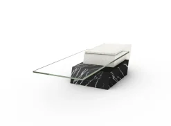Pamono Lido Coffee Table in Black Marquina Marble and Natural Travertine by Joaquín Moll for Meddel