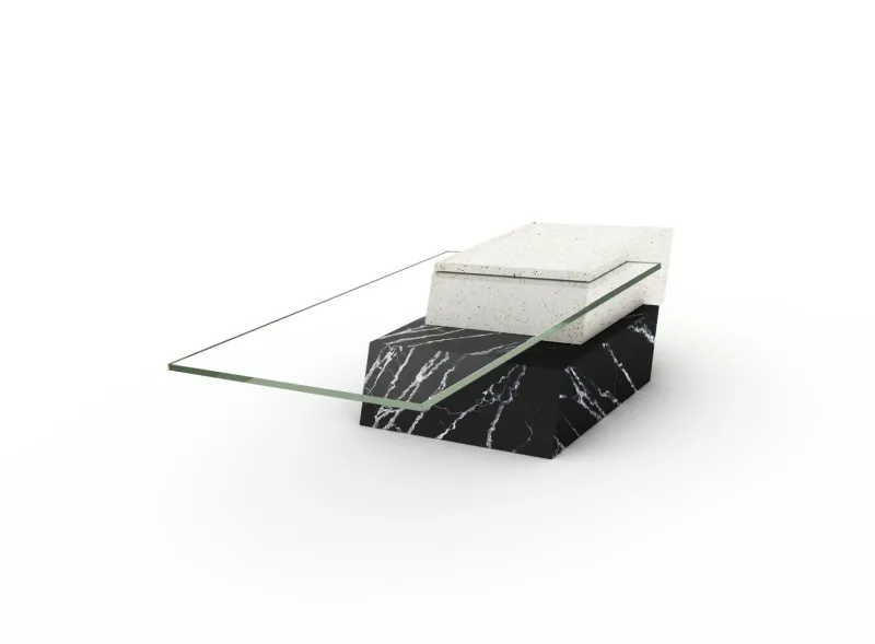 Pamono Lido Coffee Table in Black Marquina Marble and Natural Travertine by Joaquín Moll for Meddel
