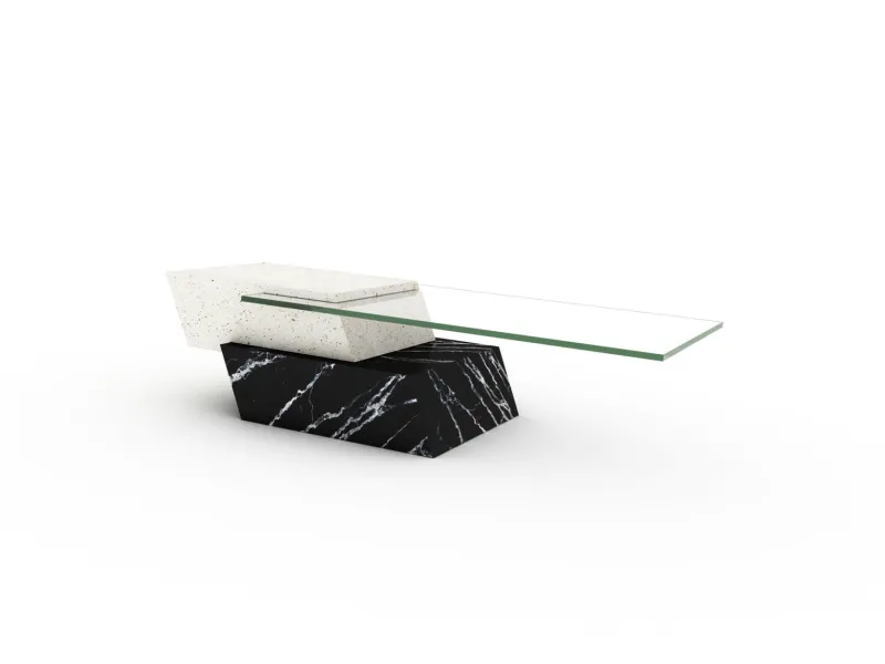 Pamono Lido Coffee Table in Black Marquina Marble and Natural Travertine by Joaquín Moll for Meddel