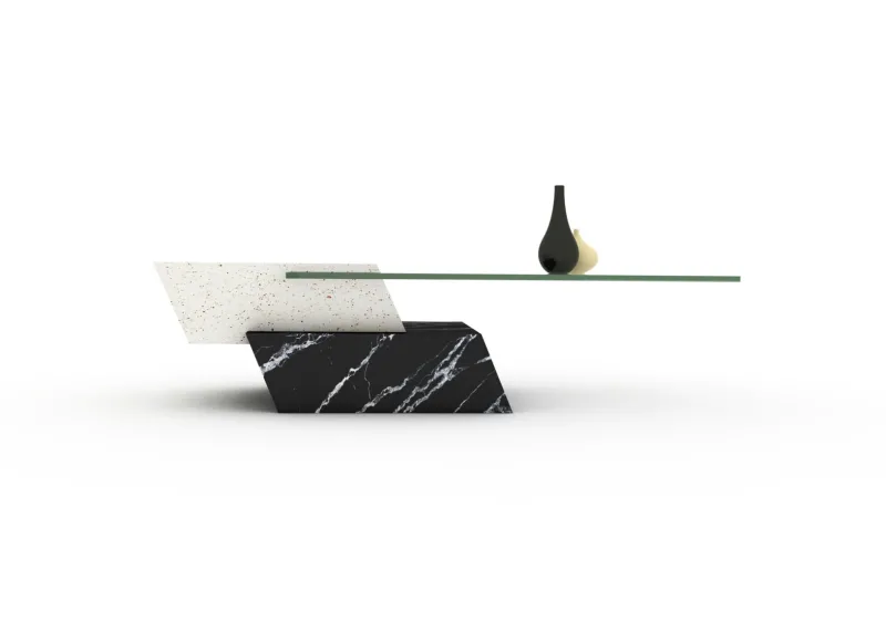 Pamono Lido Coffee Table in Black Marquina Marble and Natural Travertine by Joaquín Moll for Meddel