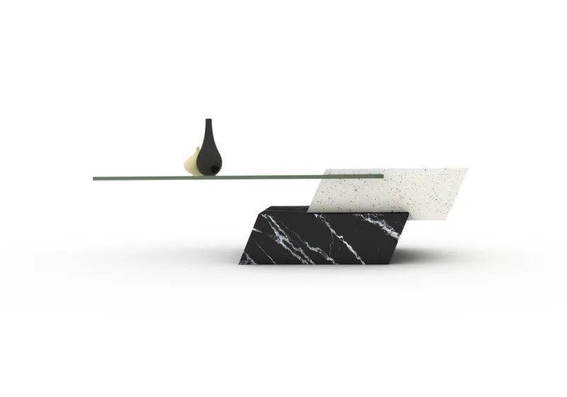 Pamono Lido Coffee Table in Black Marquina Marble and Natural Travertine by Joaquín Moll for Meddel