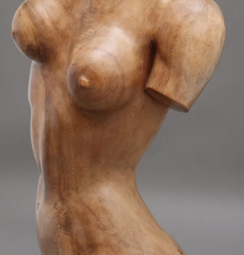New Pamono Life Size Carved Female Torso, 1930, Walnut