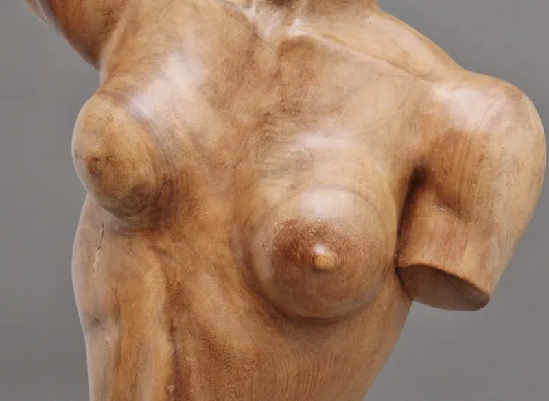 New Pamono Life Size Carved Female Torso, 1930, Walnut