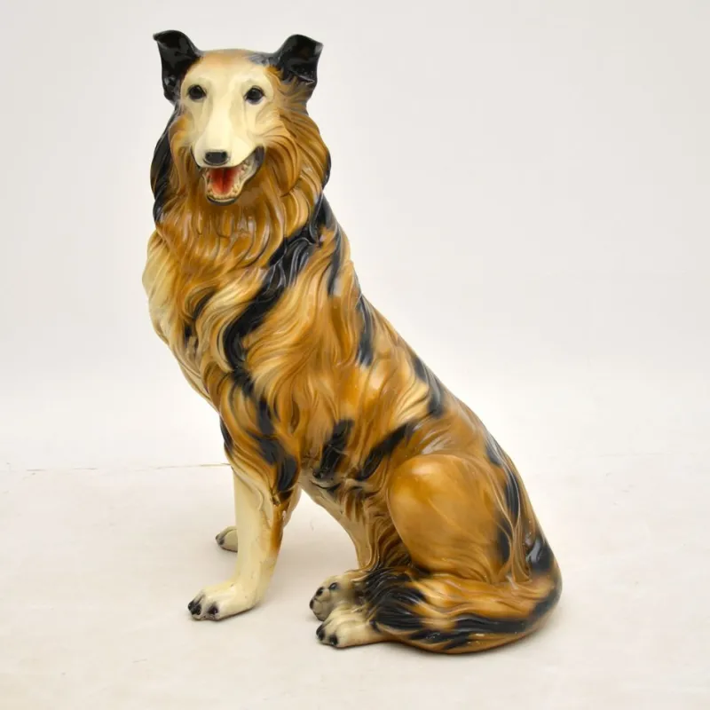 Pamono Life Size Collie Dog Ceramic Sculpture, 1960s