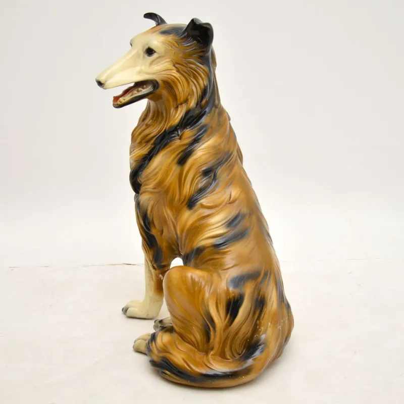 Pamono Life Size Collie Dog Ceramic Sculpture, 1960s