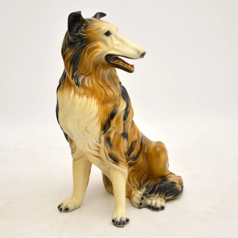 Pamono Life Size Collie Dog Ceramic Sculpture, 1960s