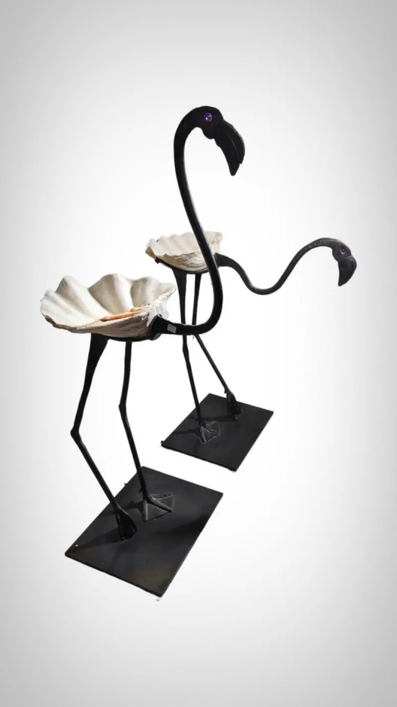 Clearance Pamono Life Size Flamingo Sculptures in Wrought Iron, 1940s, Set of 2