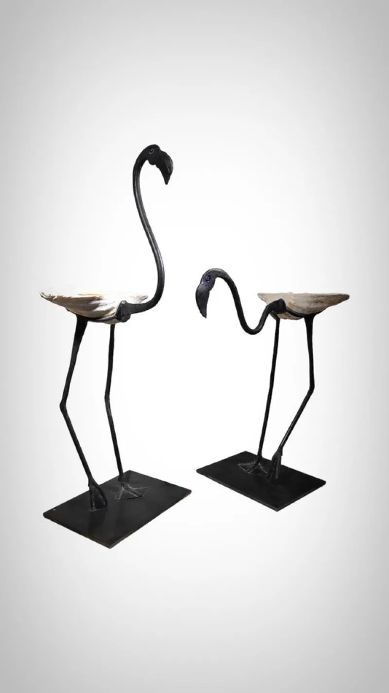 Clearance Pamono Life Size Flamingo Sculptures in Wrought Iron, 1940s, Set of 2