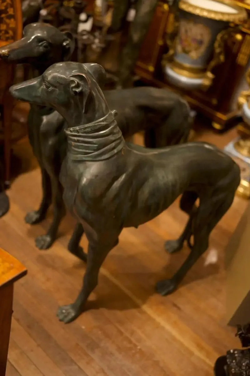 Pamono Life-Size Art Deco Greyhound Sculptures in Bronze, Set of 2> Art Deco|Sculpture