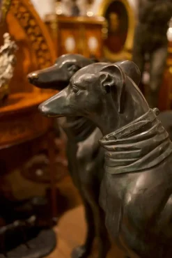 Pamono Life-Size Art Deco Greyhound Sculptures in Bronze, Set of 2><noscript><img width=