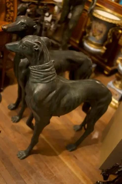Pamono Life-Size Art Deco Greyhound Sculptures in Bronze, Set of 2><noscript><img width=