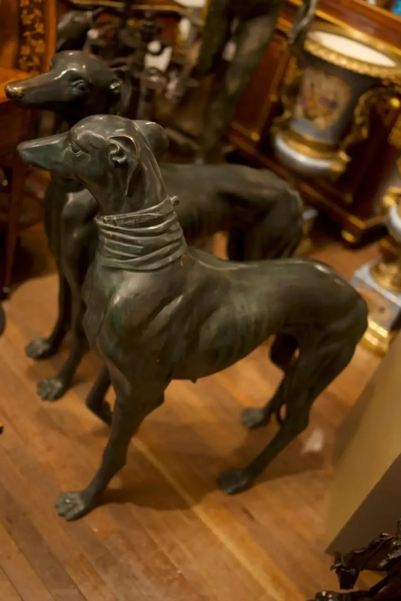 Pamono Life-Size Art Deco Greyhound Sculptures in Bronze, Set of 2> Art Deco|Sculpture