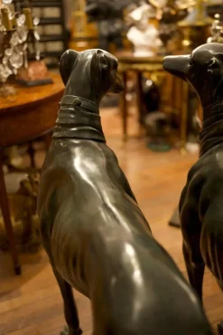 Pamono Life-Size Art Deco Greyhound Sculptures in Bronze, Set of 2><noscript><img width=