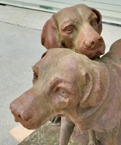 Pamono Life-Size Weathered Cast Iron Labrador Statues on Plinths, 1960s, Set of 2><noscript><img width=