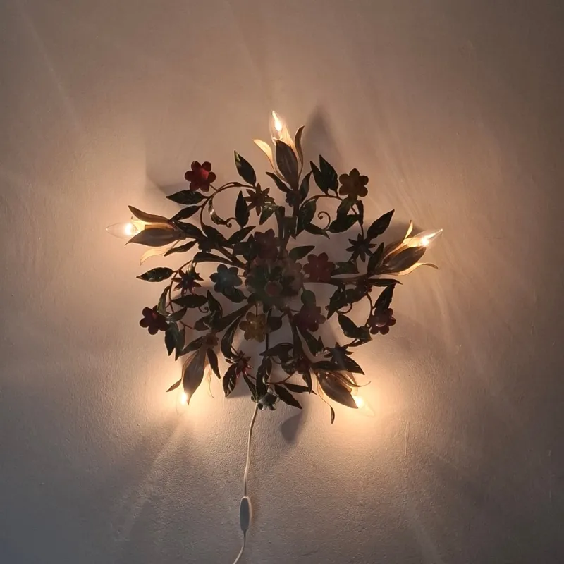 Pamono 5-Light Ceiling or Wall Lamp with Red, Yellow and Blue Flowers and Leaves, Italy, 1970s> Ceiling Lights