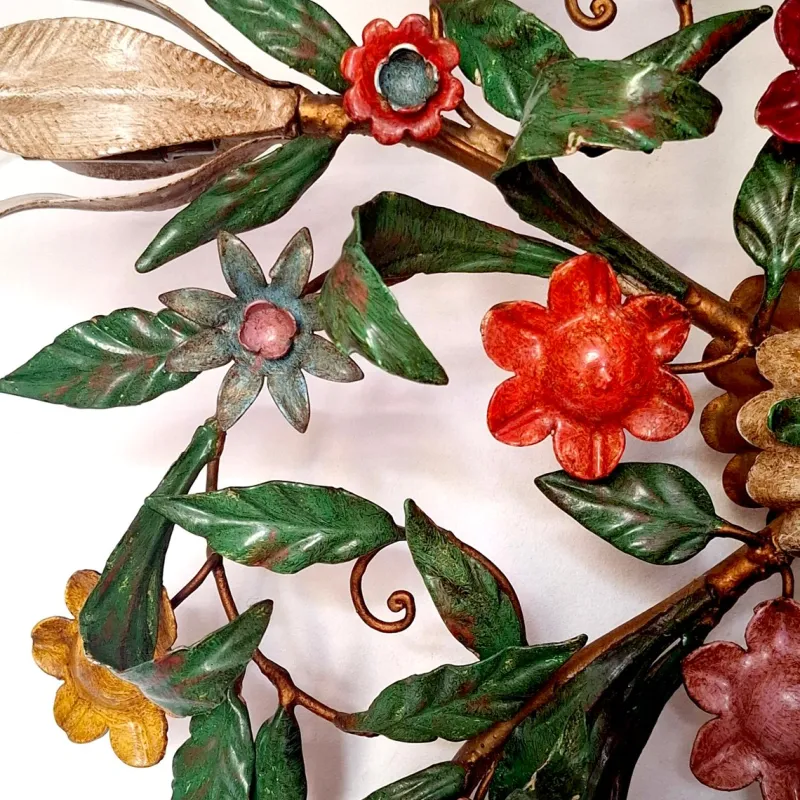 Pamono 5-Light Ceiling or Wall Lamp with Red, Yellow and Blue Flowers and Leaves, Italy, 1970s> Ceiling Lights