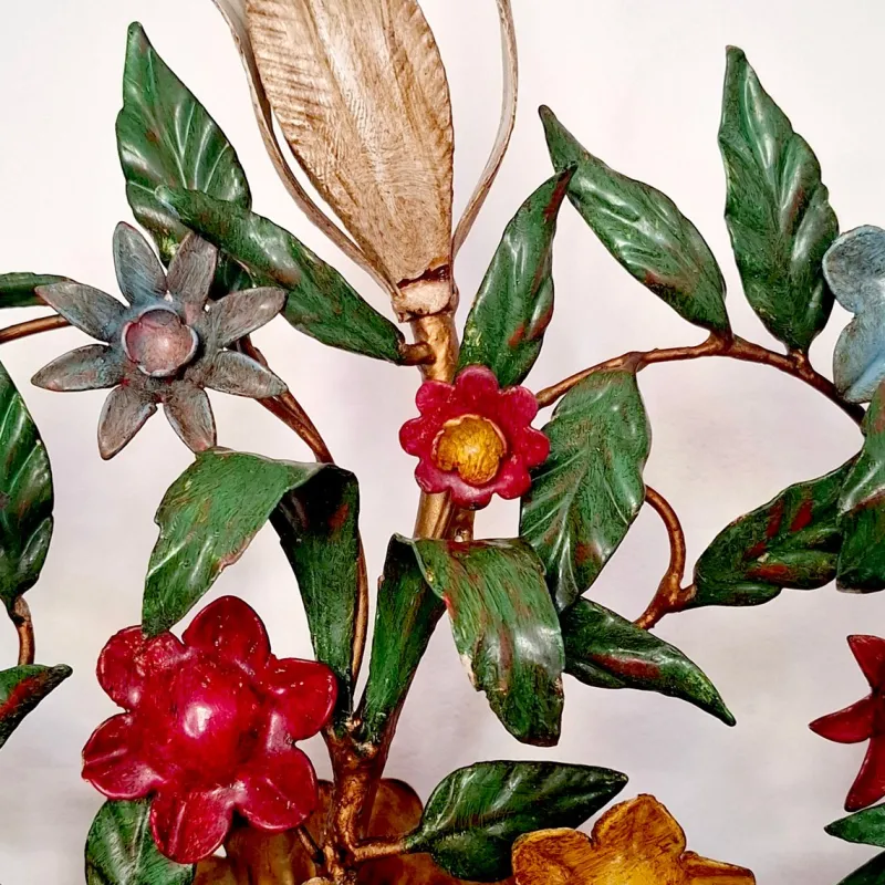 Pamono 5-Light Ceiling or Wall Lamp with Red, Yellow and Blue Flowers and Leaves, Italy, 1970s> Ceiling Lights
