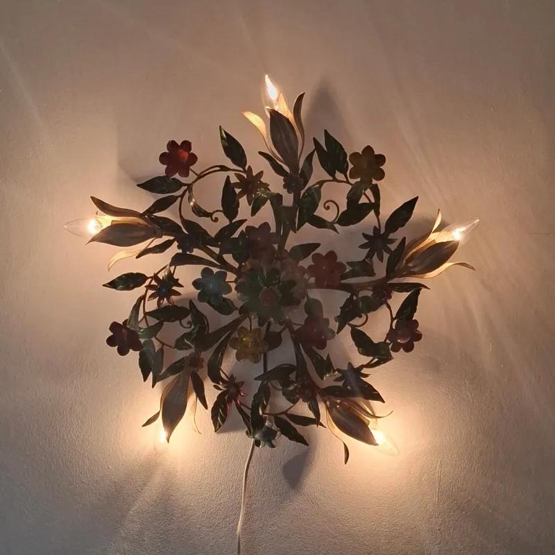 Pamono 5-Light Ceiling or Wall Lamp with Red, Yellow and Blue Flowers and Leaves, Italy, 1970s> Ceiling Lights